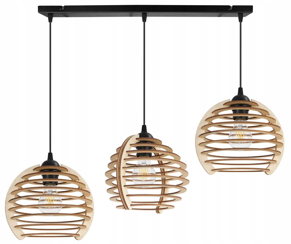 Pakabinamas trigubas medinis lubinis šviestuvas „Light Home“ TIMBER 2490/3, modernus boho stilius
