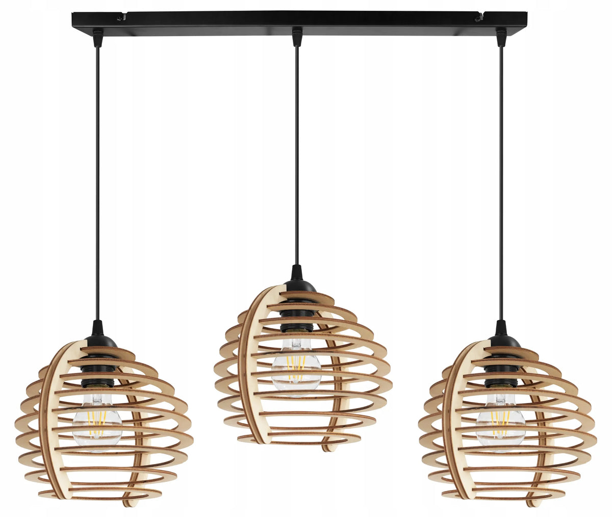 Pakabinamas trigubas medinis lubinis šviestuvas „Light Home“ TIMBER 2490/3, modernus boho stilius