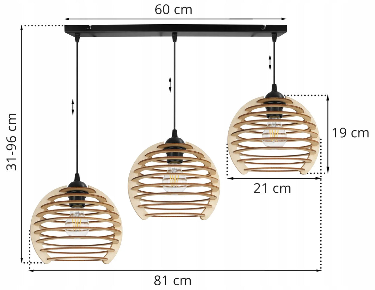 Pakabinamas trigubas medinis lubinis šviestuvas „Light Home“ TIMBER 2490/3, modernus boho stilius