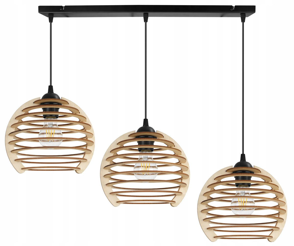 Pakabinamas trigubas medinis lubinis šviestuvas „Light Home“ TIMBER 2490/3, modernus boho stilius