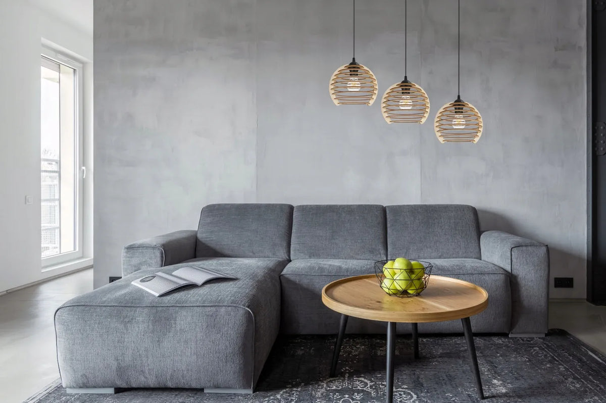 Pakabinamas trigubas medinis lubinis šviestuvas „Light Home“ TIMBER 2490/3, modernus boho stilius