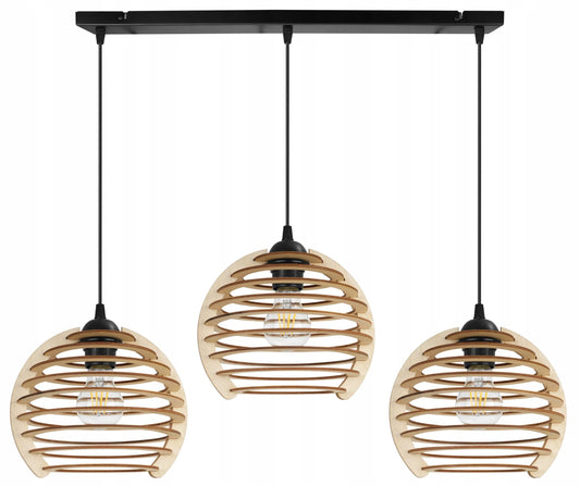 Pakabinamas trigubas medinis lubinis šviestuvas „Light Home“ TIMBER 2490/3, modernus boho stilius