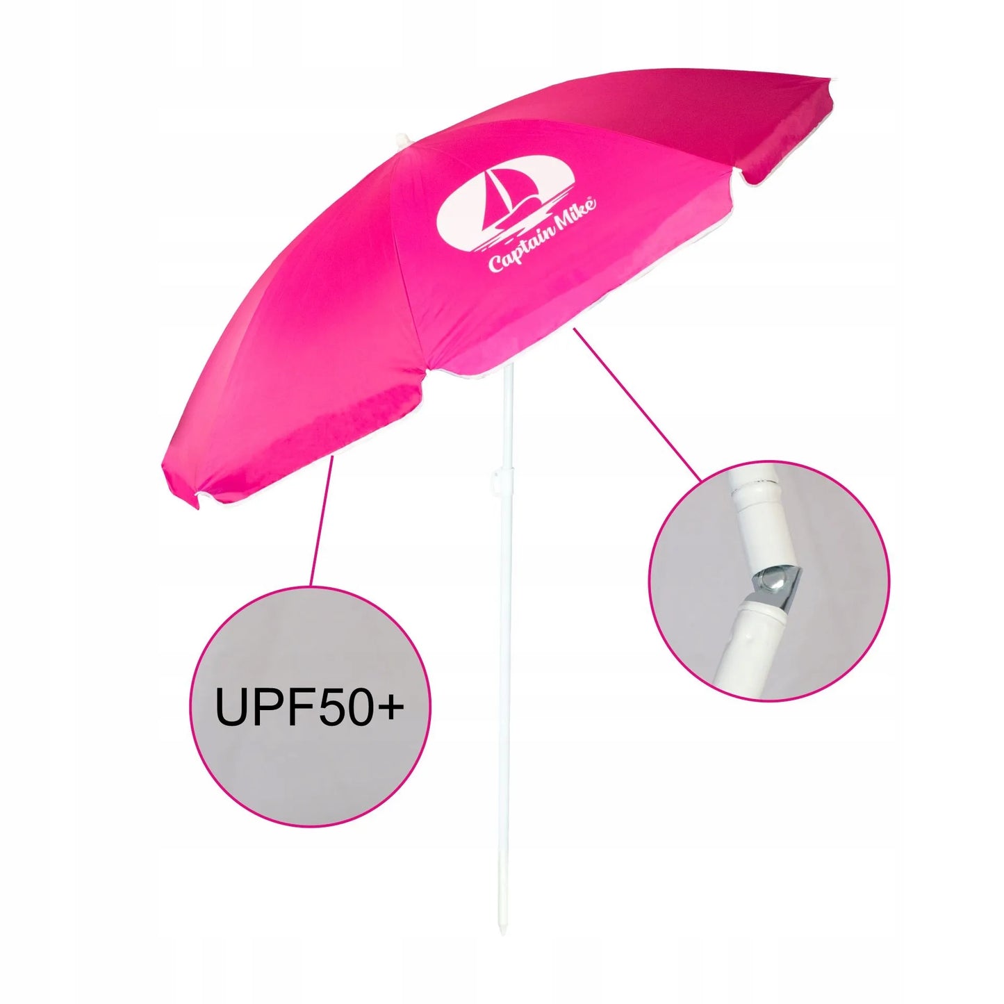 Paplūdimio skėtis Captain Mike su dėklu, UV UPF50+ filtru, sulankstomas, lengvas, 160 cm