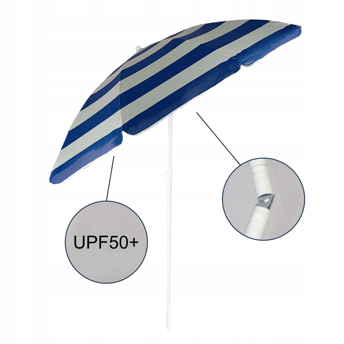 Paplūdimio skėtis Captain Mike su pakreipimo funkcija, dėklu ir UV UPF50+ apsauga, 160 cm