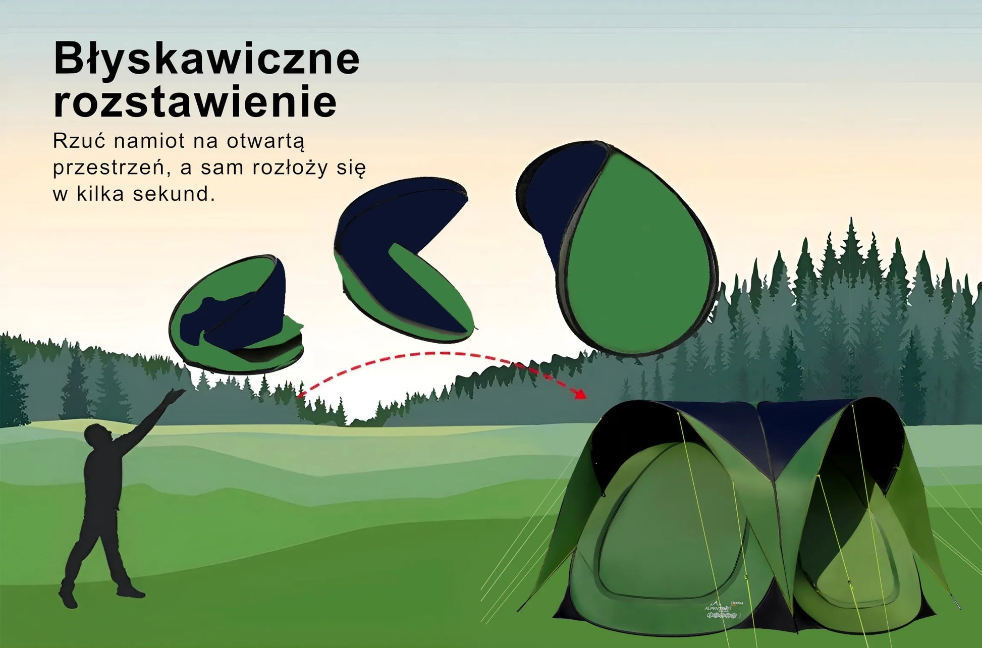 Parodų palapinė 4 asmenims, savaime išsiskleidžianti POP-UP, AlpenTent Show 4 BIS