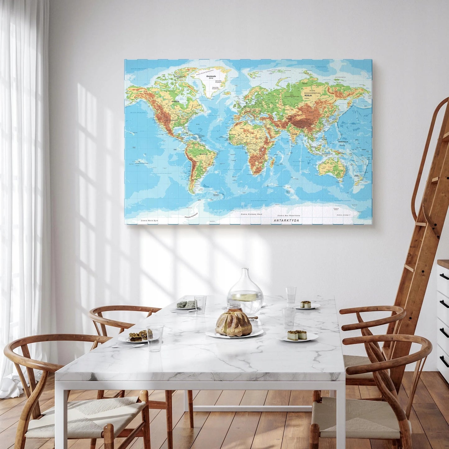 Pasaulio žemėlapis ant drobės – sieninis paveikslas svetainei 120x80 cm