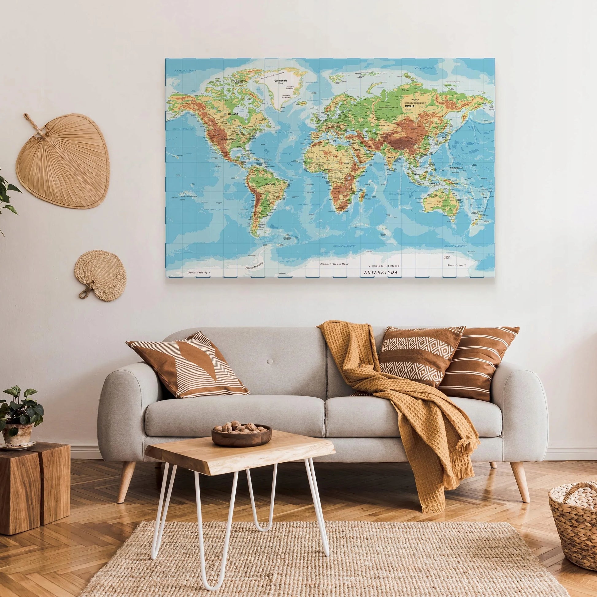 Pasaulio žemėlapis ant drobės – sieninis paveikslas svetainei 120x80 cm