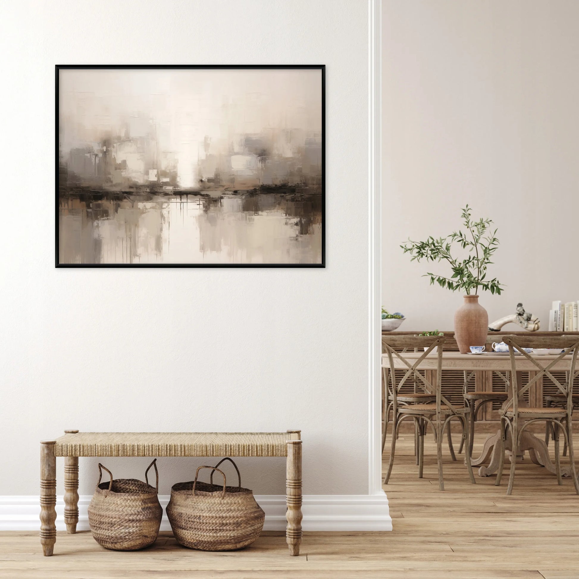 Paveikslas juodame rėmelyje ant drobės, boho abstrakcija, svetainei, miegamajam 100x70