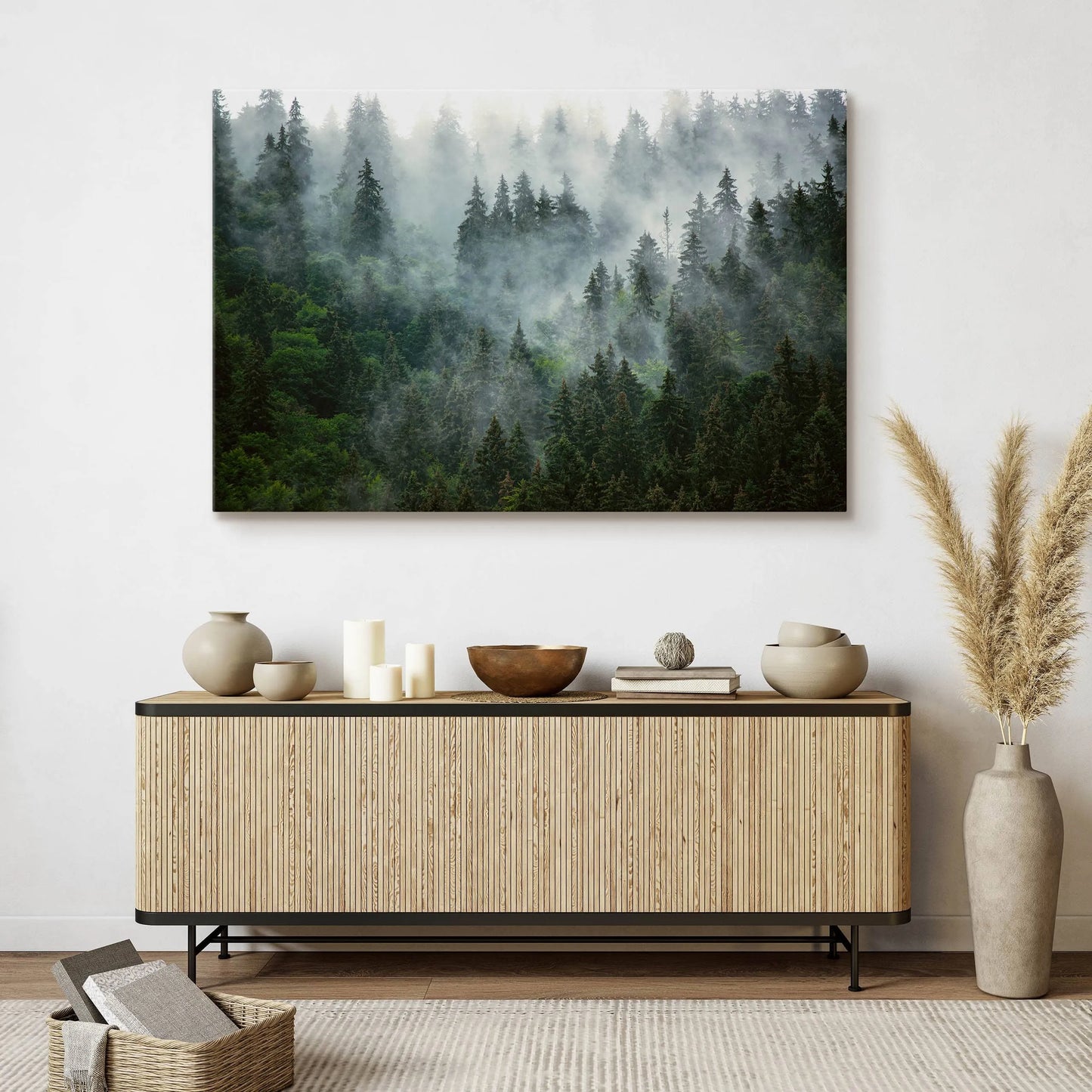 Paveikslas miegamajam svetainei Miškas rūke kalnai gamta kraštovaizdis sienai 120x80