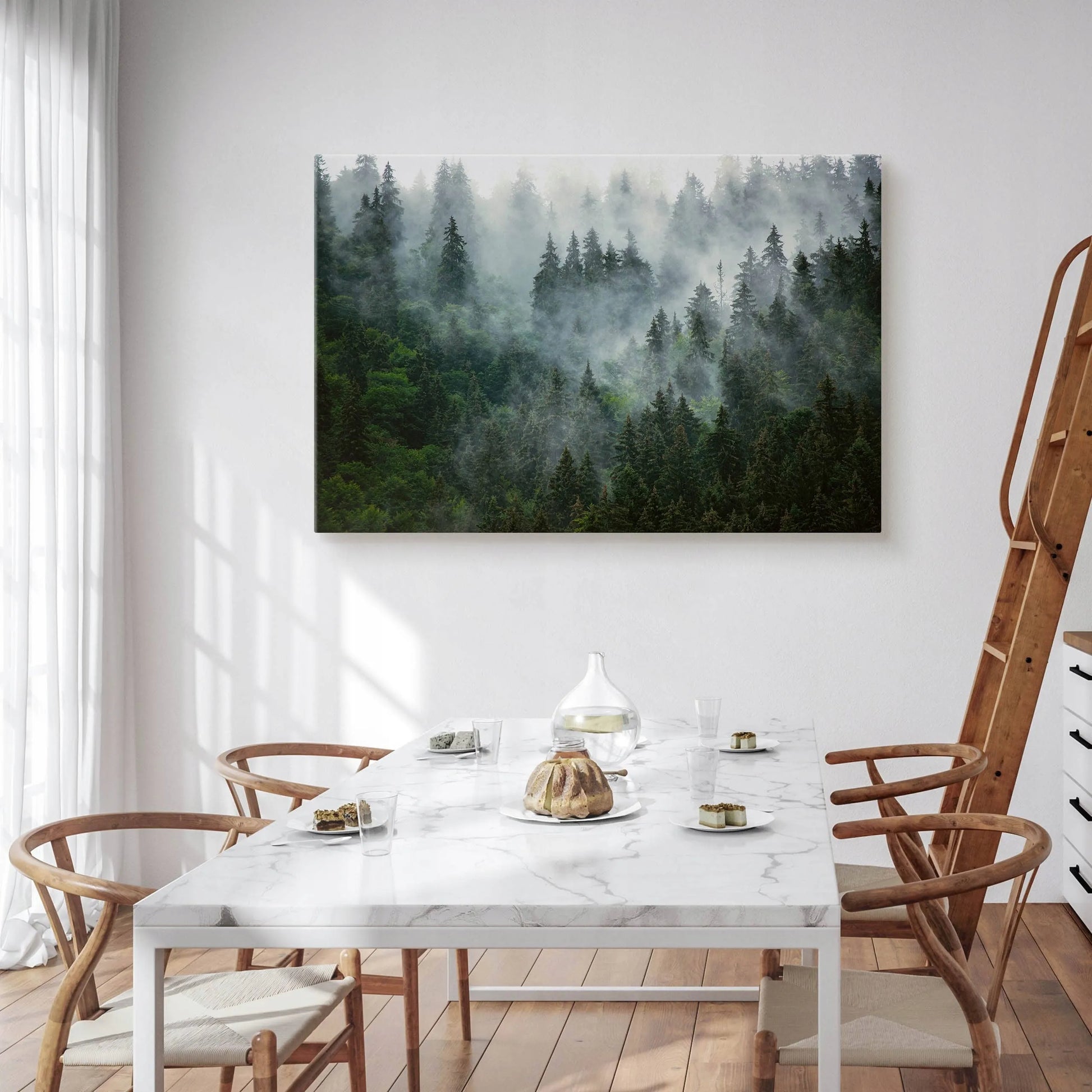 Paveikslas miegamajam svetainei Miškas rūke kalnai gamta kraštovaizdis sienai 120x80