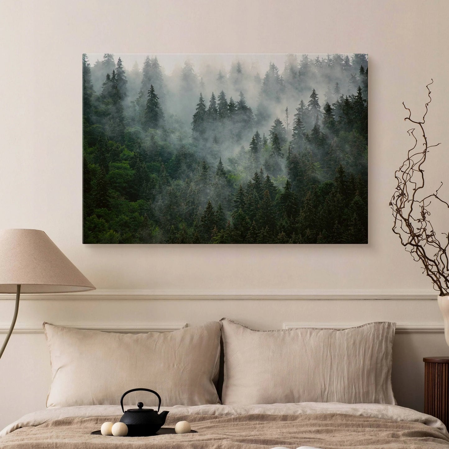 Paveikslas miegamajam svetainei Miškas rūke kalnai gamta kraštovaizdis sienai 120x80