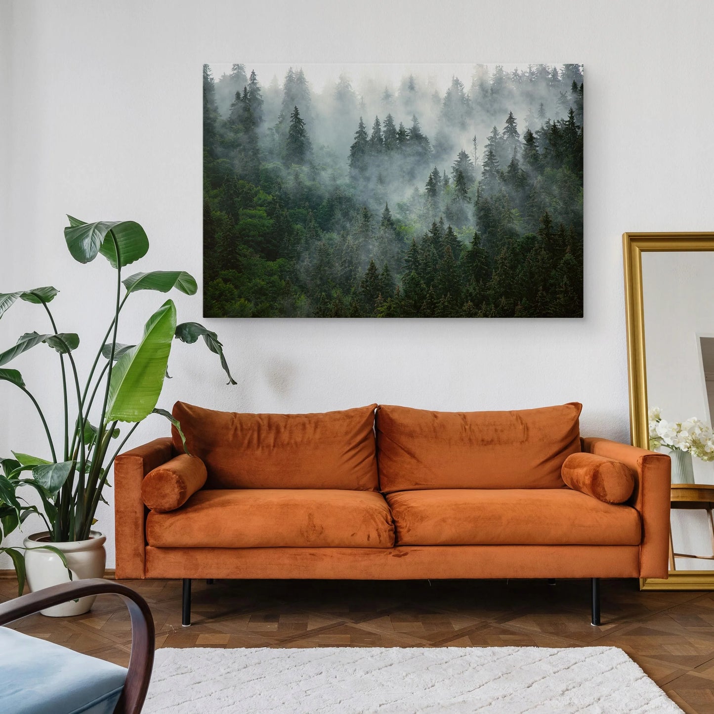 Paveikslas miegamajam svetainei Miškas rūke kalnai gamta kraštovaizdis sienai 120x80