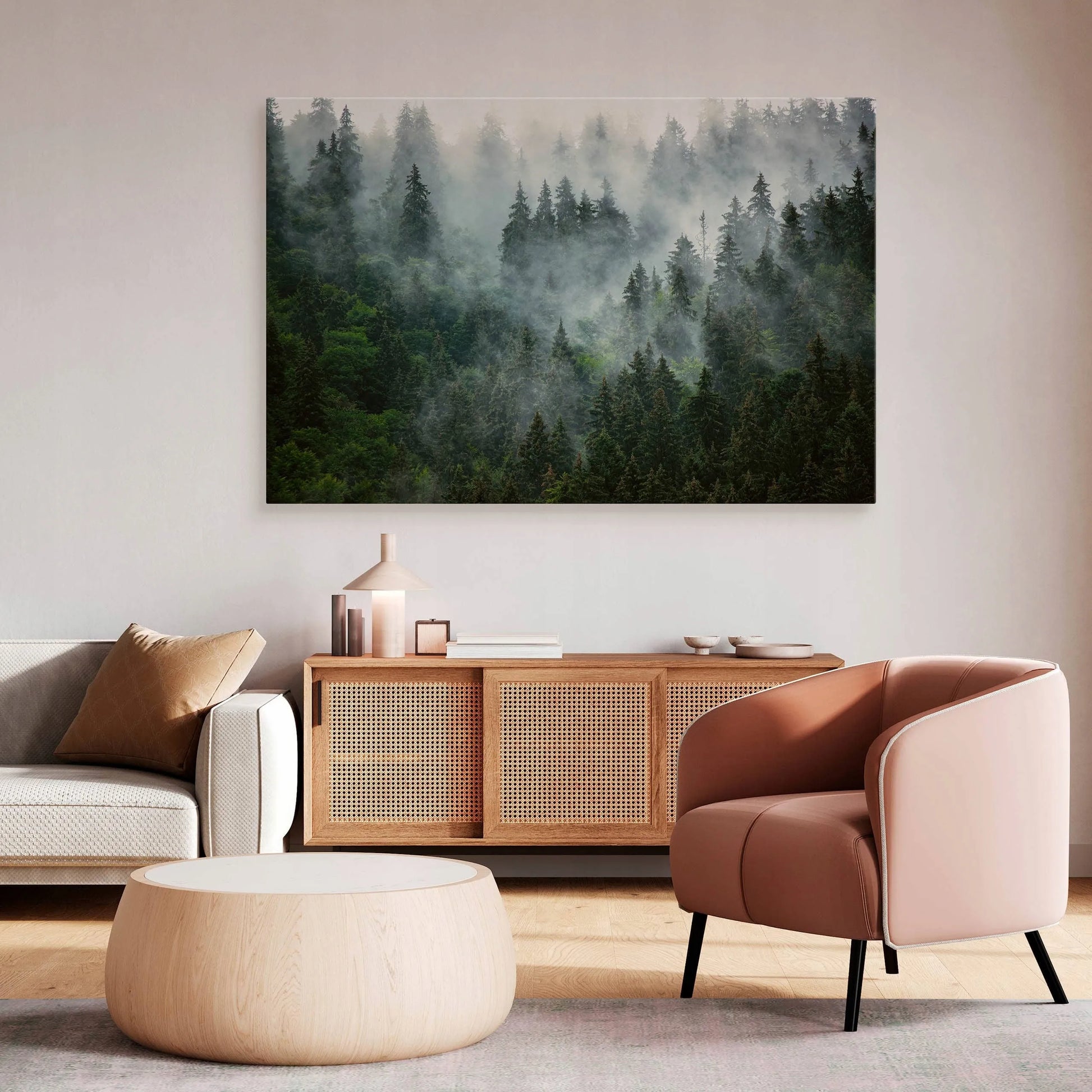 Paveikslas miegamajam svetainei Miškas rūke kalnai gamta kraštovaizdis sienai 120x80