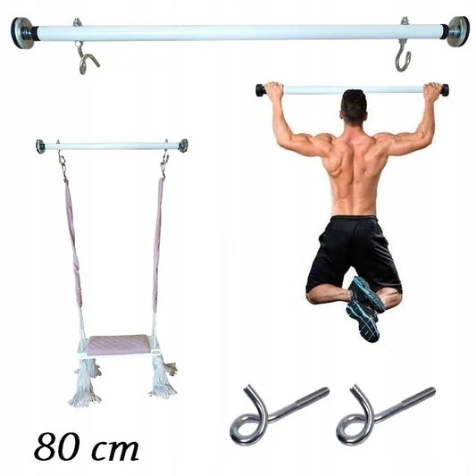 Reguliuojamas prisitraukimų skersinis su kabliais sūpynėms, 80 cm, baltas