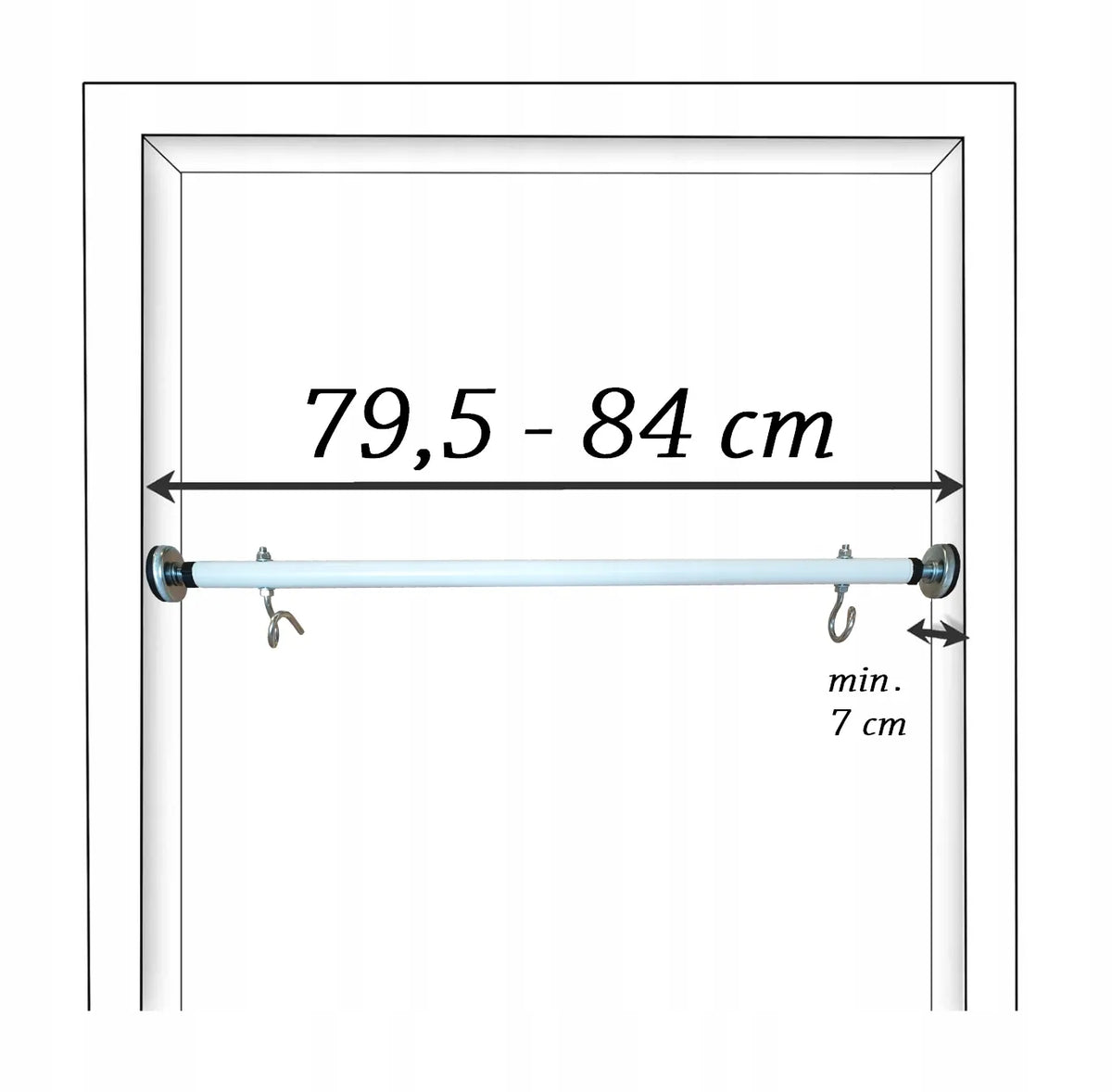 Reguliuojamas prisitraukimų skersinis su kabliais sūpynėms, 80 cm, baltas