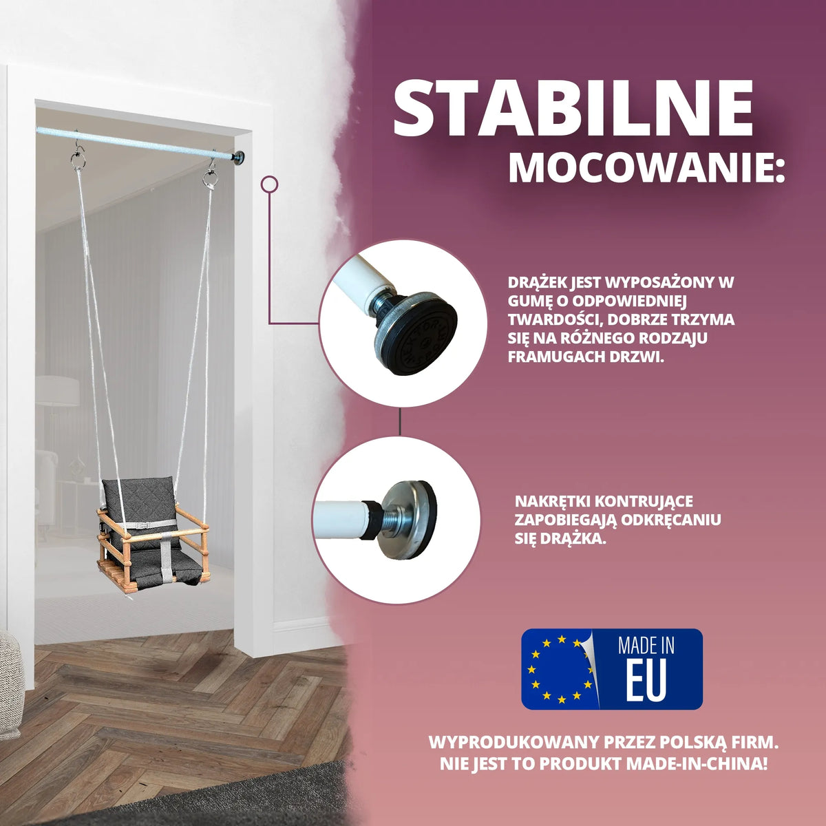 Reguliuojamas prisitraukimų skersinis su kabliais sūpynėms, 80 cm, baltas