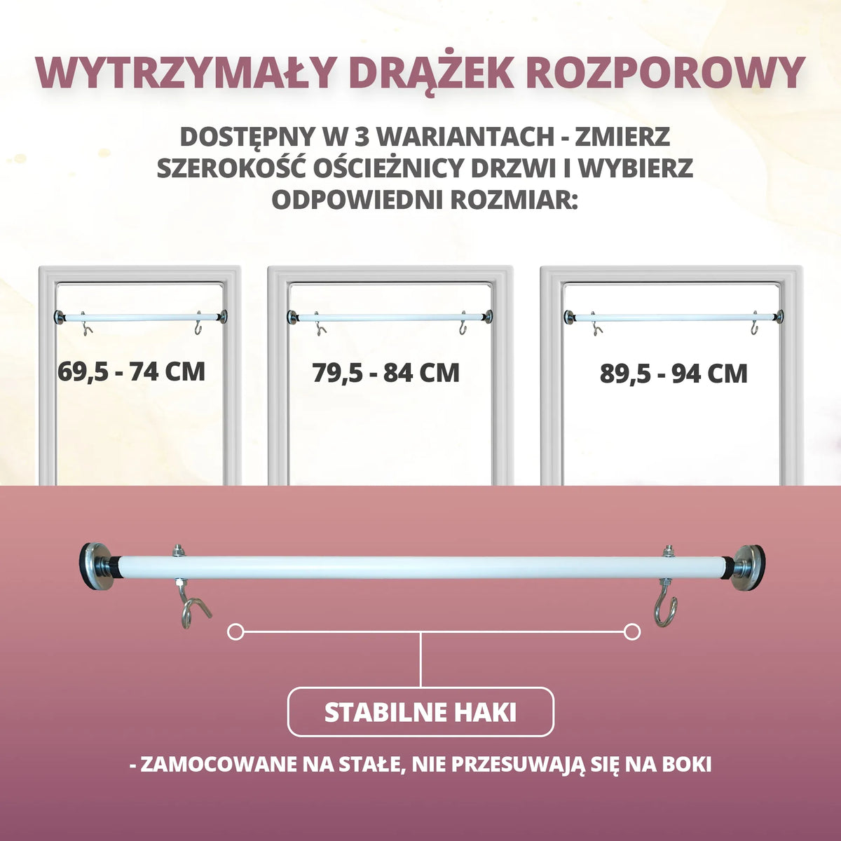 Reguliuojamas skersinis su laikikliais sūpynėms, baltas, 70 cm