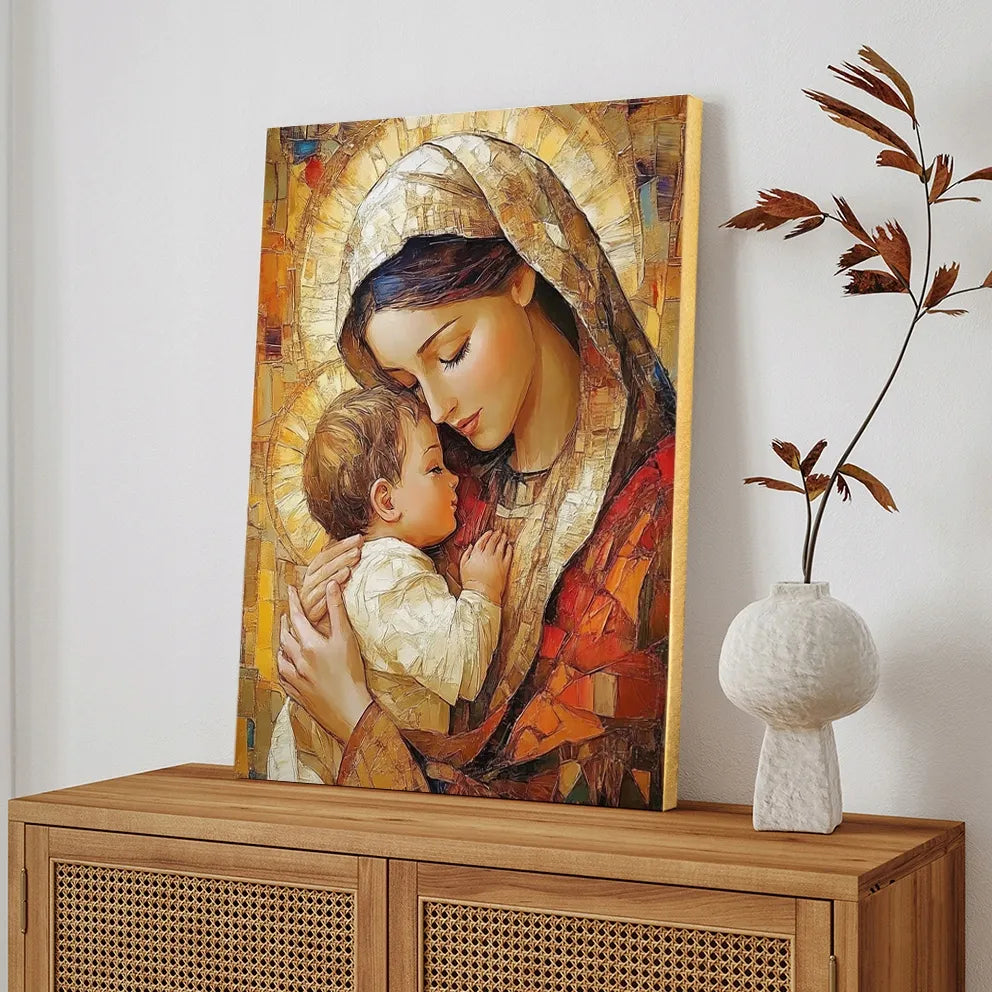 Religinis paveikslas 30x40 cm Jėzus ir Marija ant drobės, dovana jaunavedžiams #900