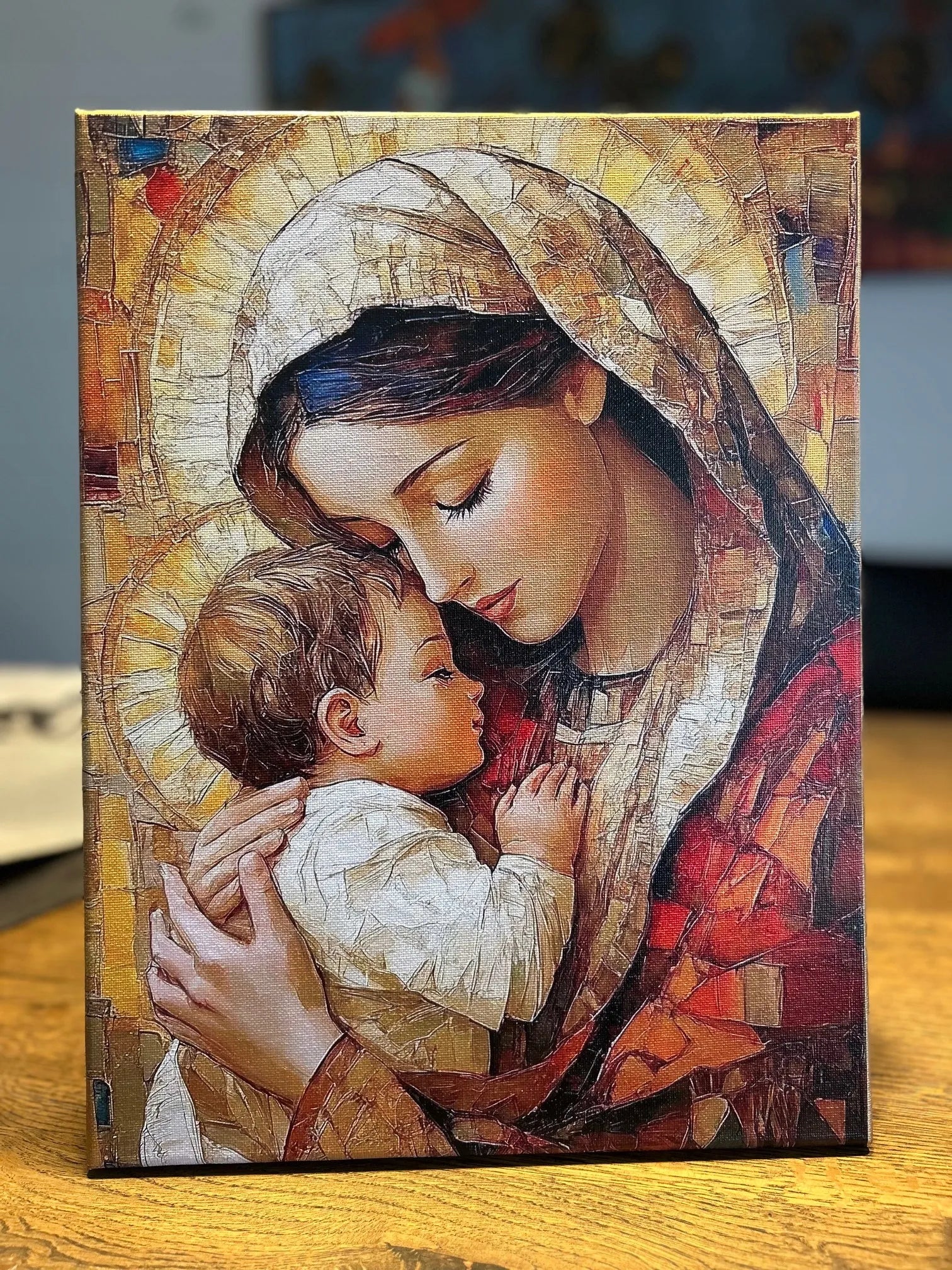 Religinis paveikslas 30x40 cm Jėzus ir Marija ant drobės, dovana jaunavedžiams #900