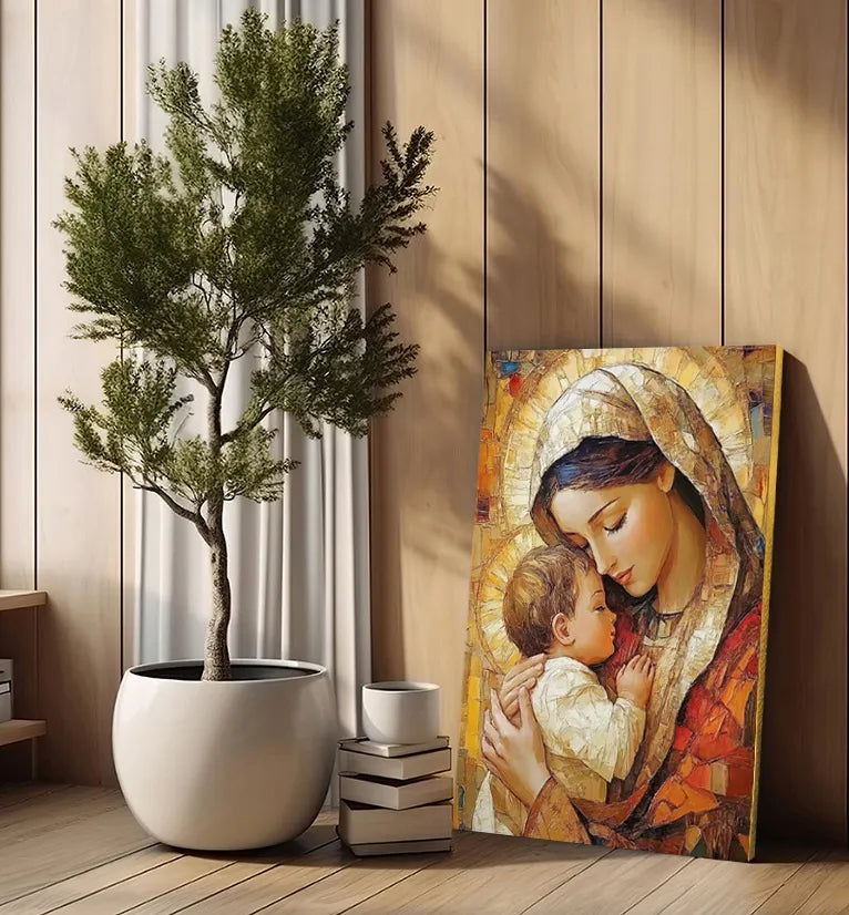 Religinis paveikslas 30x40 cm Jėzus ir Marija ant drobės, dovana jaunavedžiams #900