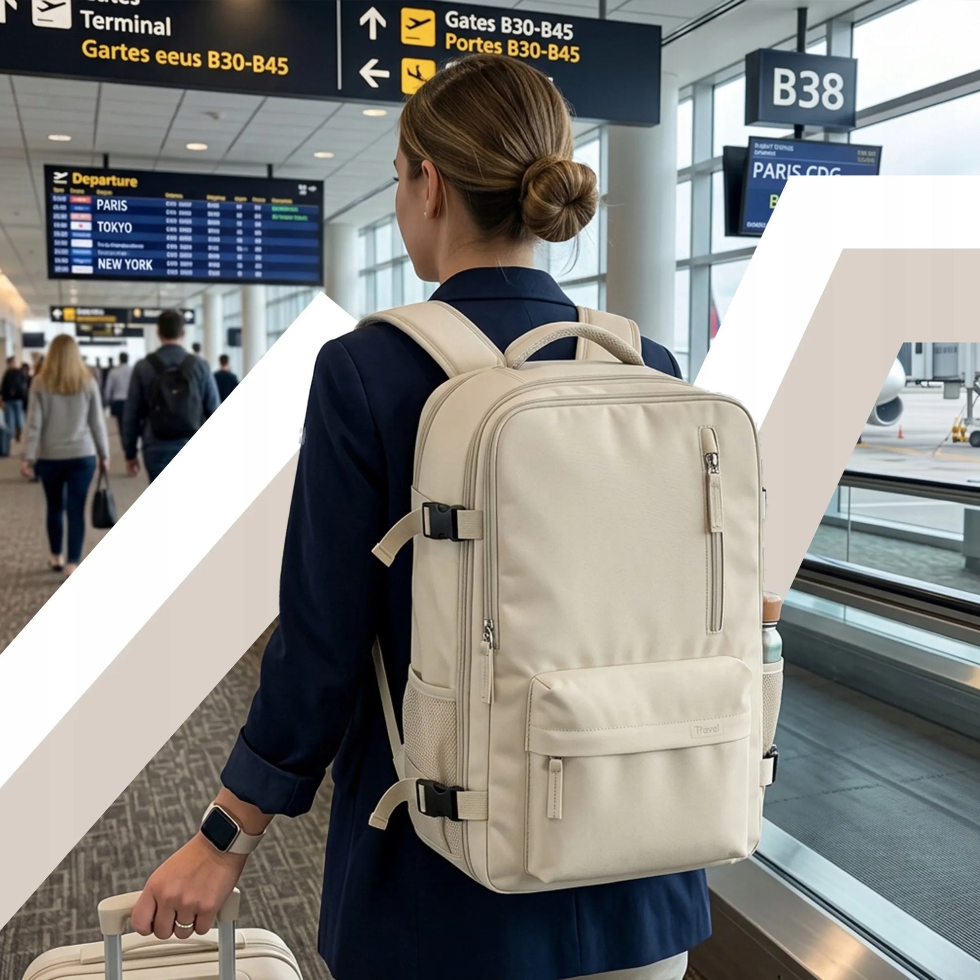 RETOO kelioninė kuprinė lėktuvui 40x30x20 cm, Ryanair Wizzair rankinis bagažas, balta
