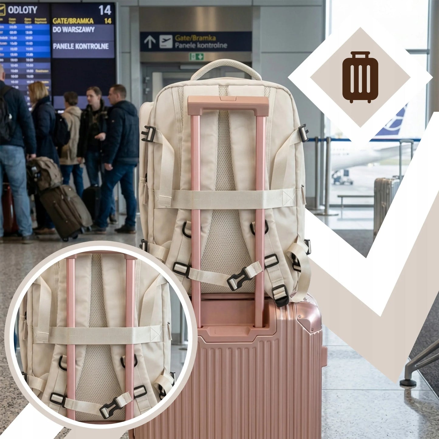 RETOO kelioninė kuprinė lėktuvui 40x30x20 cm, Ryanair Wizzair rankinis bagažas, balta