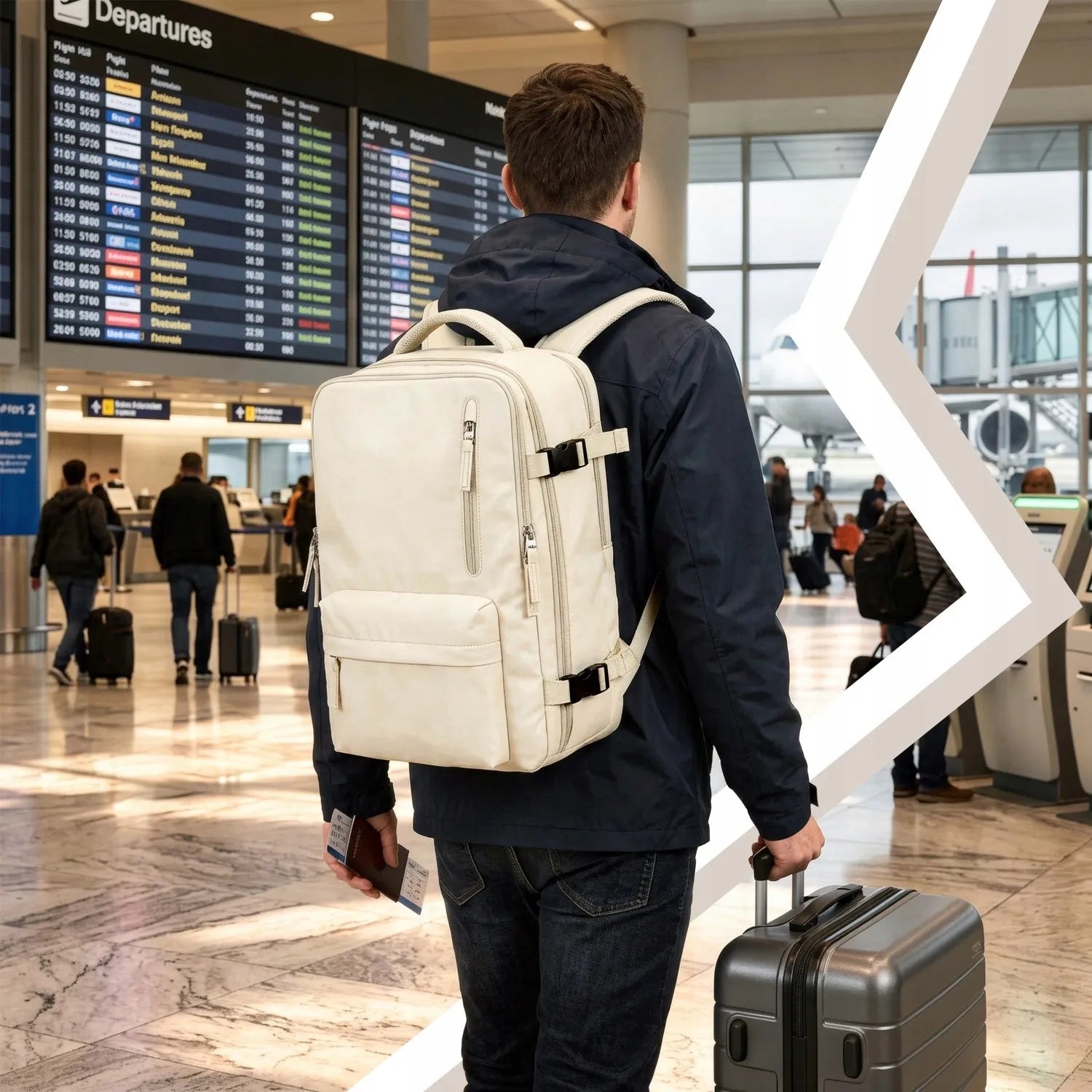 RETOO kelioninė kuprinė lėktuvui 40x30x20 cm, Ryanair Wizzair rankinis bagažas, balta
