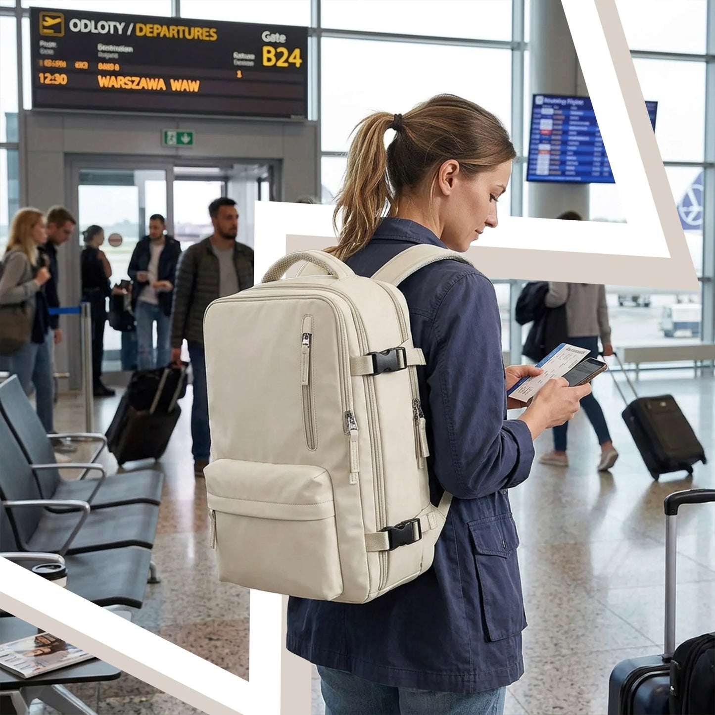 RETOO kelioninė kuprinė lėktuvui 40x30x20 cm, Ryanair Wizzair rankinis bagažas, balta