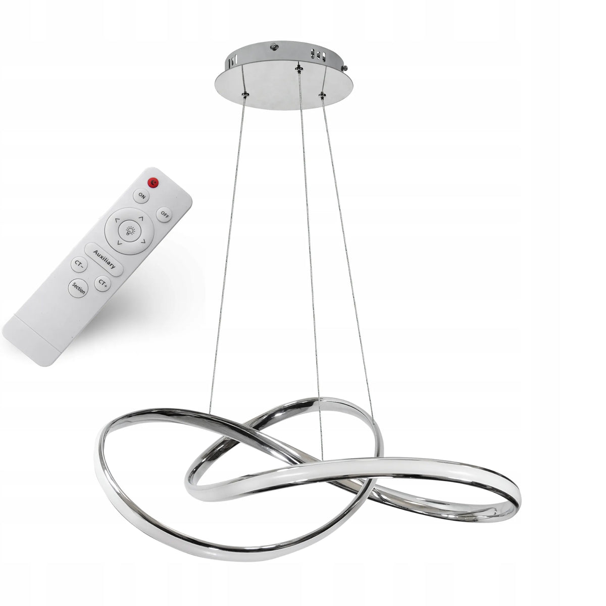 Sidabrinis pakabinamas LED lubinis šviestuvas „Krislamp Norton“ 60 cm su pulteliu, 3 šviesos spalvos