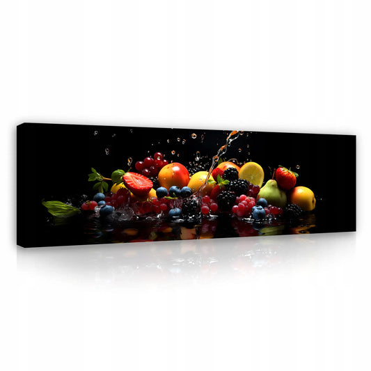 Šiuolaikinis drobės paveikslas virtuvei Vaisiai ir vanduo, juodas, 145x45 cm