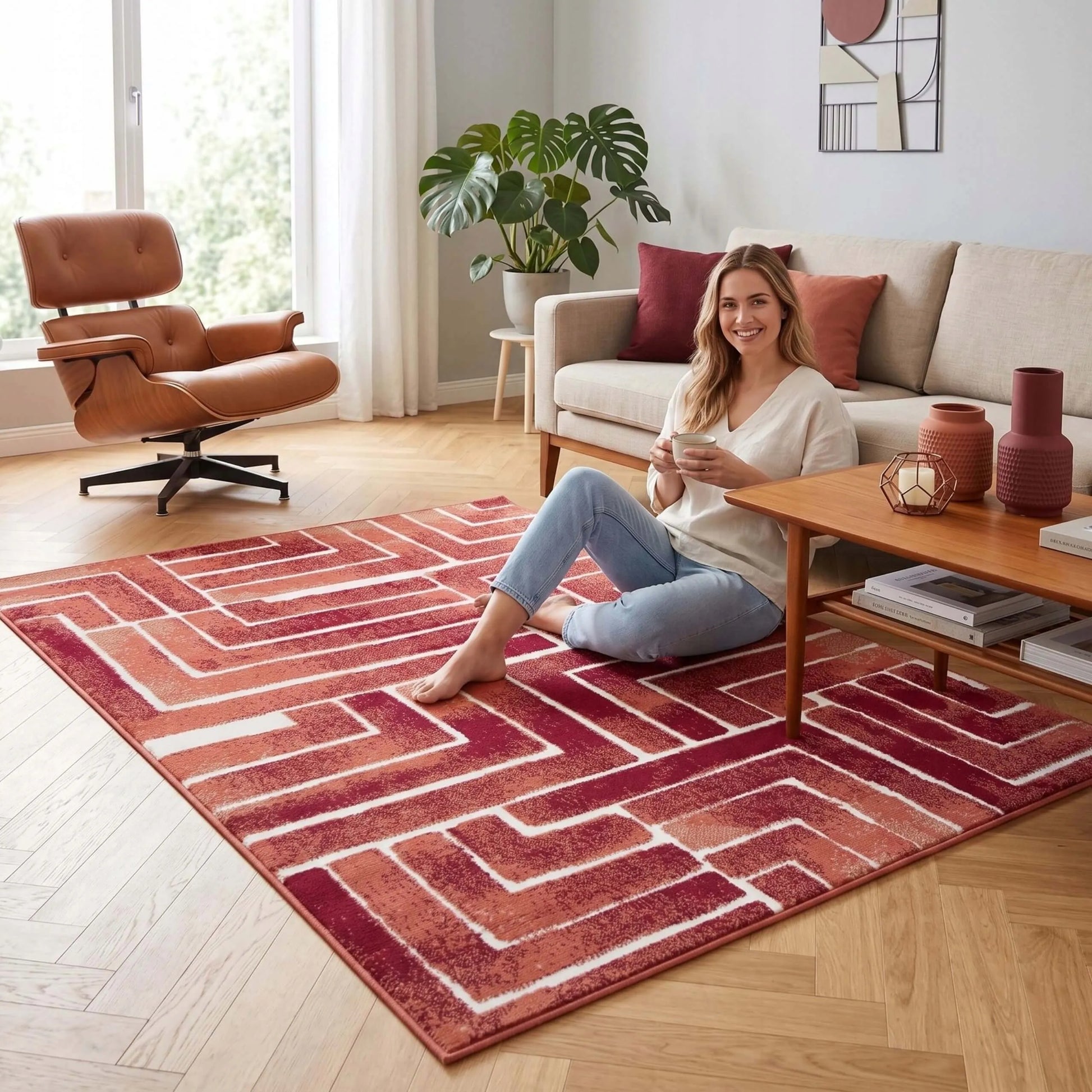 Šiuolaikinis geometrinis kilimas Eureka Home 100x150 cm, raudonas