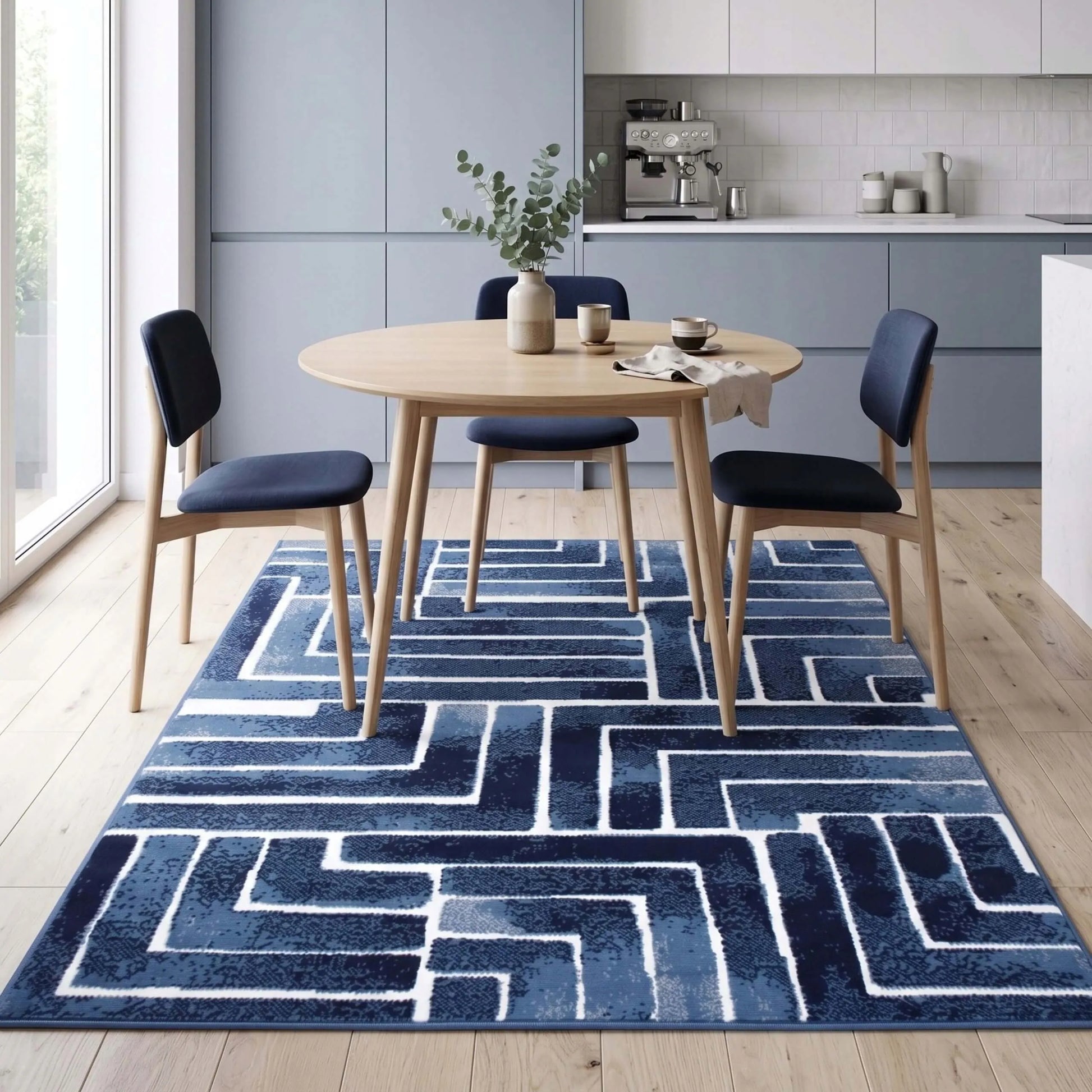 Šiuolaikinis kilimas svetainei ir virtuvei 100x150cm Eureka Home - mėlynas, geometrinis