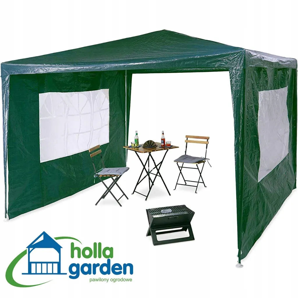 Sodo paviljonas 3x3 m palapinė pavėsinė su 2 sienelėmis, langais, žalias