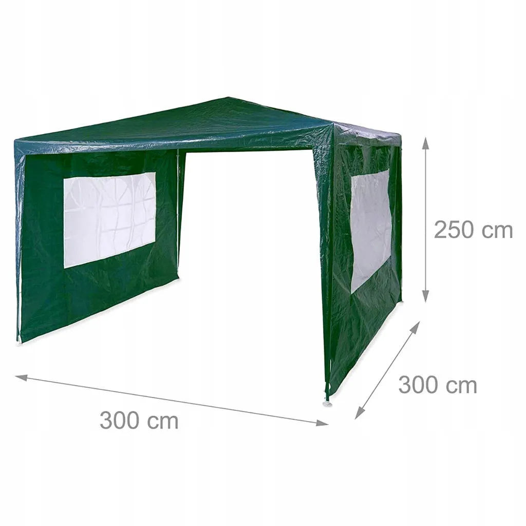 Sodo paviljonas 3x3 m palapinė pavėsinė su 2 sienelėmis, langais, žalias