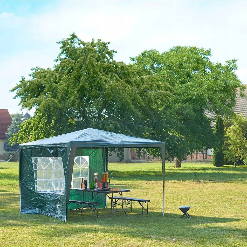 Sodo paviljonas 3x3 m palapinė pavėsinė su 2 sienelėmis, langais, žalias