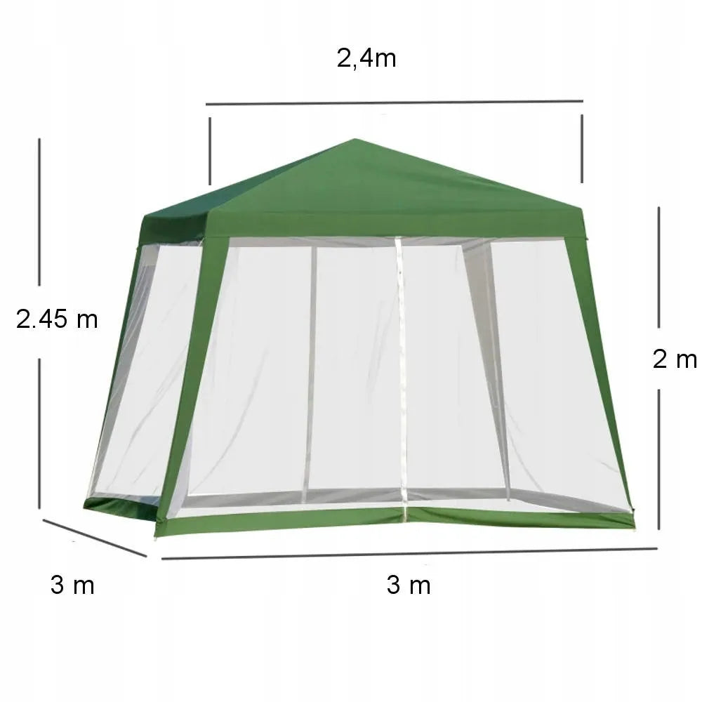 Sodo paviljonas-palapinė 3x3 m, altana, 4 sienelės, tinklelis nuo uodų su užtrauktuku, žalias