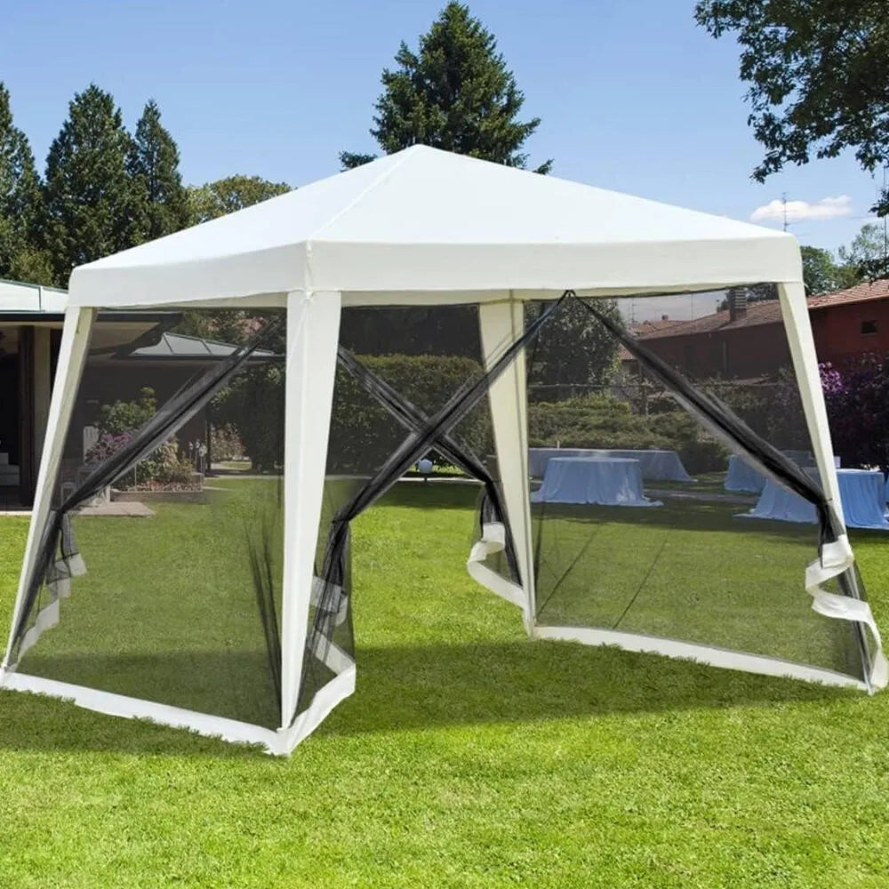 SODO PAVILJONAS PALAPINĖ 3x3m PAVĖSINĖ 4 SIENOS SU TINKLELIU NUO UŽTRAUKIAMŲ VABZDŽIŲ