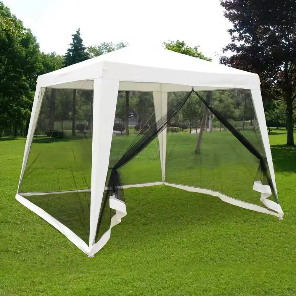 SODO PAVILJONAS PALAPINĖ 3x3m PAVĖSINĖ 4 SIENOS SU TINKLELIU NUO UŽTRAUKIAMŲ VABZDŽIŲ