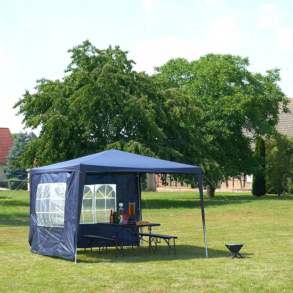 Sodo paviljonas, pavėsinė 3x3 m, prekybinė palapinė + 2 sienelės su langais, mėlyna