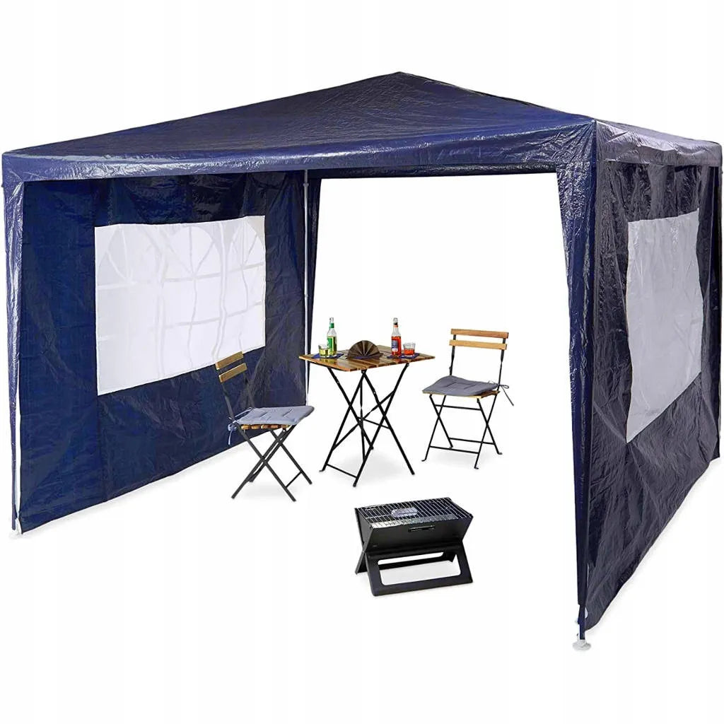 Sodo paviljonas, pavėsinė 3x3 m, prekybinė palapinė + 2 sienelės su langais, mėlyna