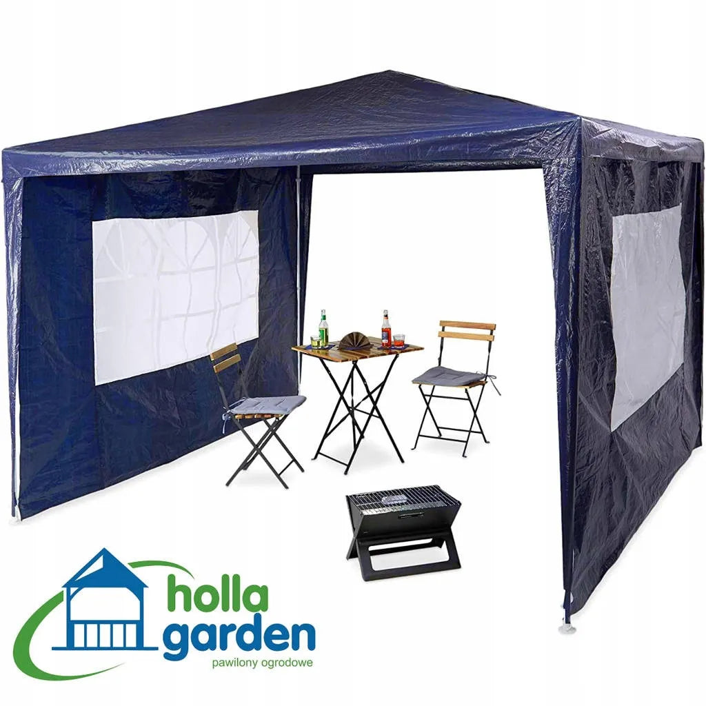 Sodo paviljonas, pavėsinė 3x3 m, prekybinė palapinė + 2 sienelės su langais, mėlyna