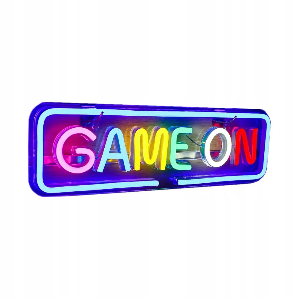 Spalvotas „Game On“ LED neoninis užrašas žaidėjų kambariui