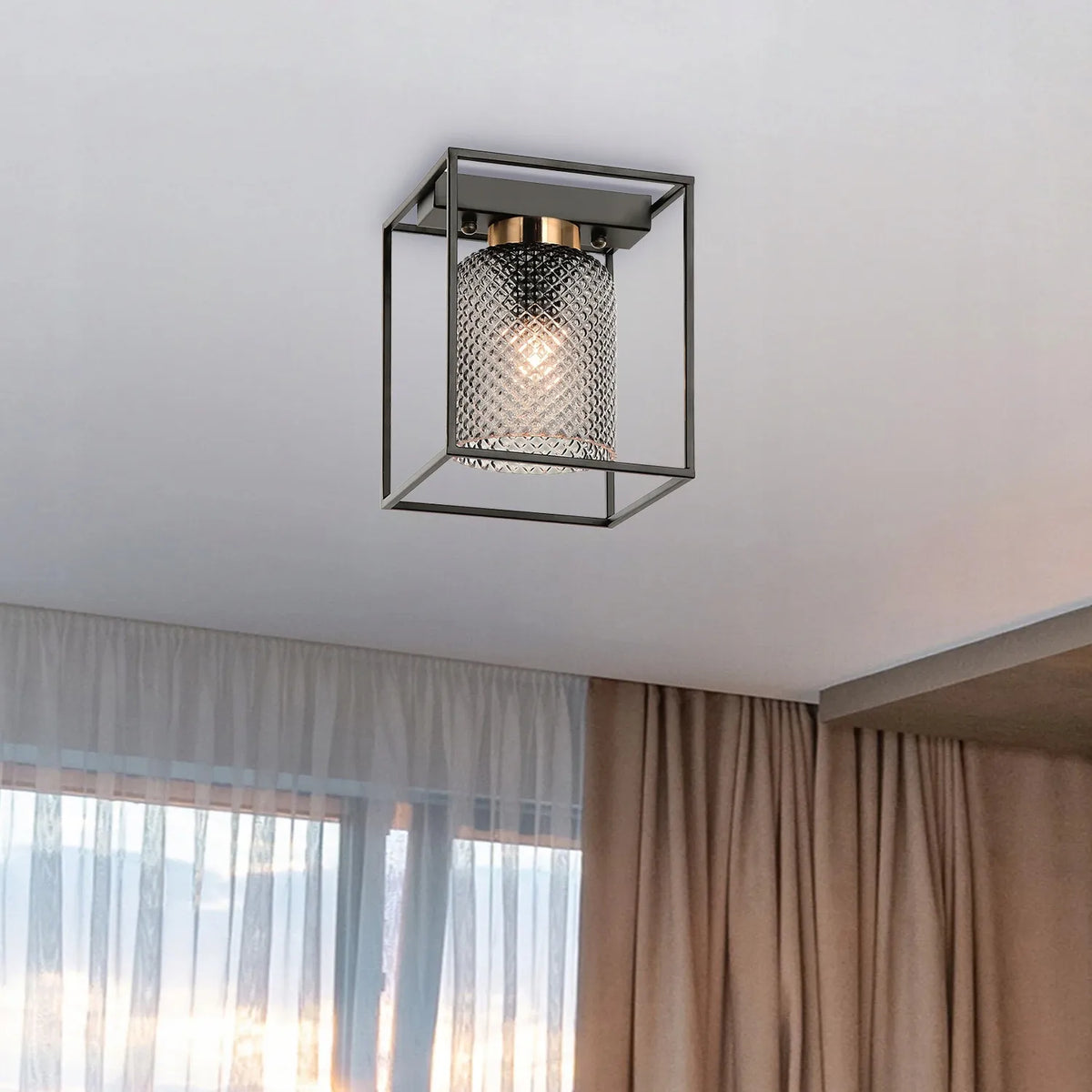 Stiklinis lubinis šviestuvas TOOLIGHT APP1264-1C, juodos ir pilkos spalvos, BLACK GREY METAL