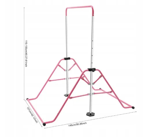 Sudedamas gimnastikos skersinis vaikams, 80 kg, 5 reguliuojami aukščiai, rožinis, plieninis, treniruočių