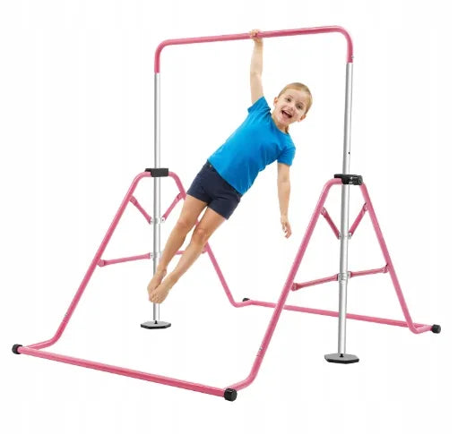 Sudedamas gimnastikos skersinis vaikams, 80 kg, 5 reguliuojami aukščiai, rožinis, plieninis, treniruočių