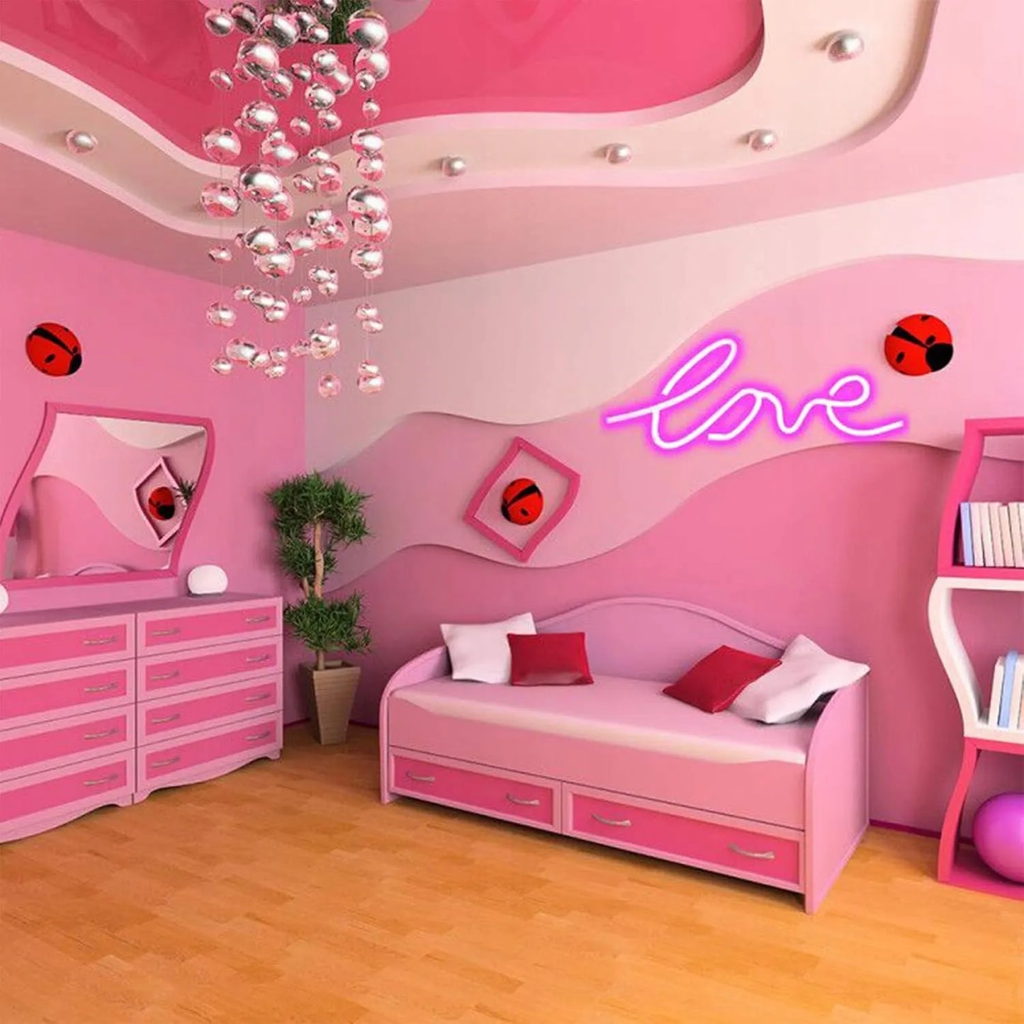 SuperLED neoninis LED sieninis šviestuvas, naktinė lemputė "Love", USB 5V