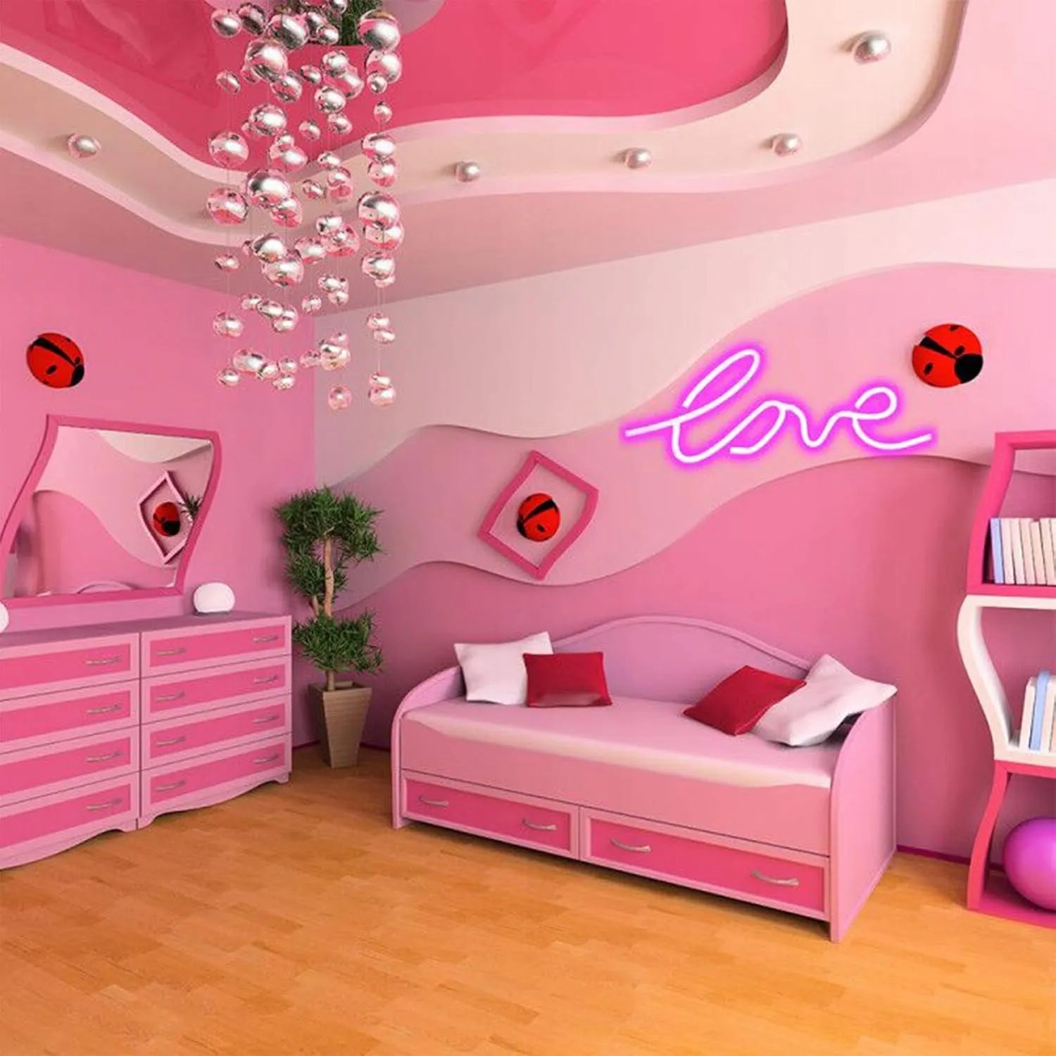 SuperLED neoninis LED sieninis šviestuvas, naktinė lemputė "Love", USB 5V