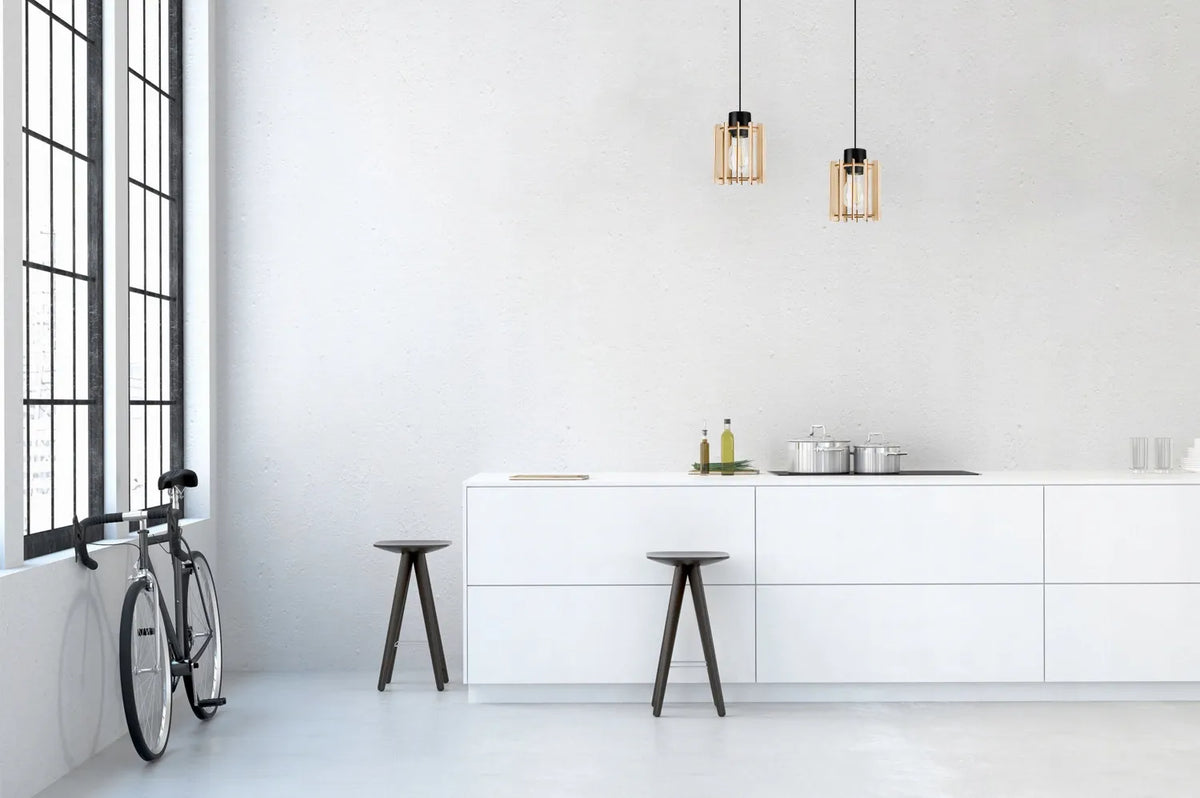 TIMBER pakabinamas lubinis šviestuvas, medinis modernus boho stiliaus šviestuvas virtuvei