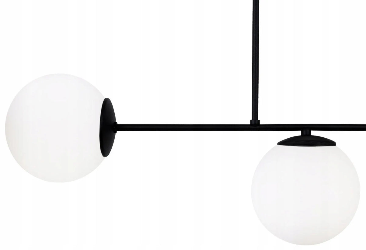 TRIGUBA PAKABINAMA LUBINĖ LAMPA „PALERMO“ – „GLAMOUR“ IR „LOFT“ STILIAUS, SU BALTAIS STIKLINIAIS RUTULIO FORMOS GAUBTAIS