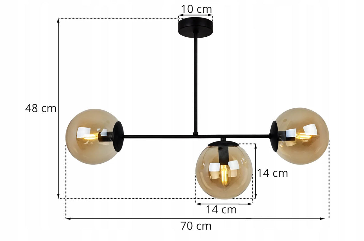 Triguba pakabinama lubinė lempa „Light Home“ TULUZA 2375/3/M/CZ, „Glamour“ ir lofto stiliaus, su stikliniais rutulio formos gaubtais virtuvei ir svetainei